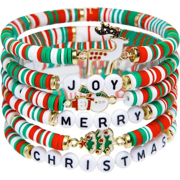 6-Pack Christmas Bracelets Candy-Style Stacks for Women & Teens Gifts - Picture 1 of 6